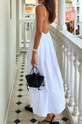 Sexy Simplicity Solid Backless Fold V Neck Sling Dress Dresses